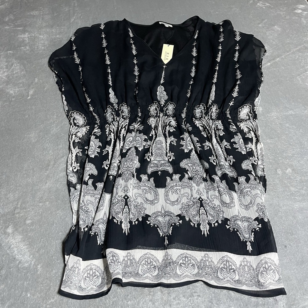 MPH Top Womens 2X Black Paisley V Neck‎ Boho Fairy Whimsigoth Flutter Chiffon
